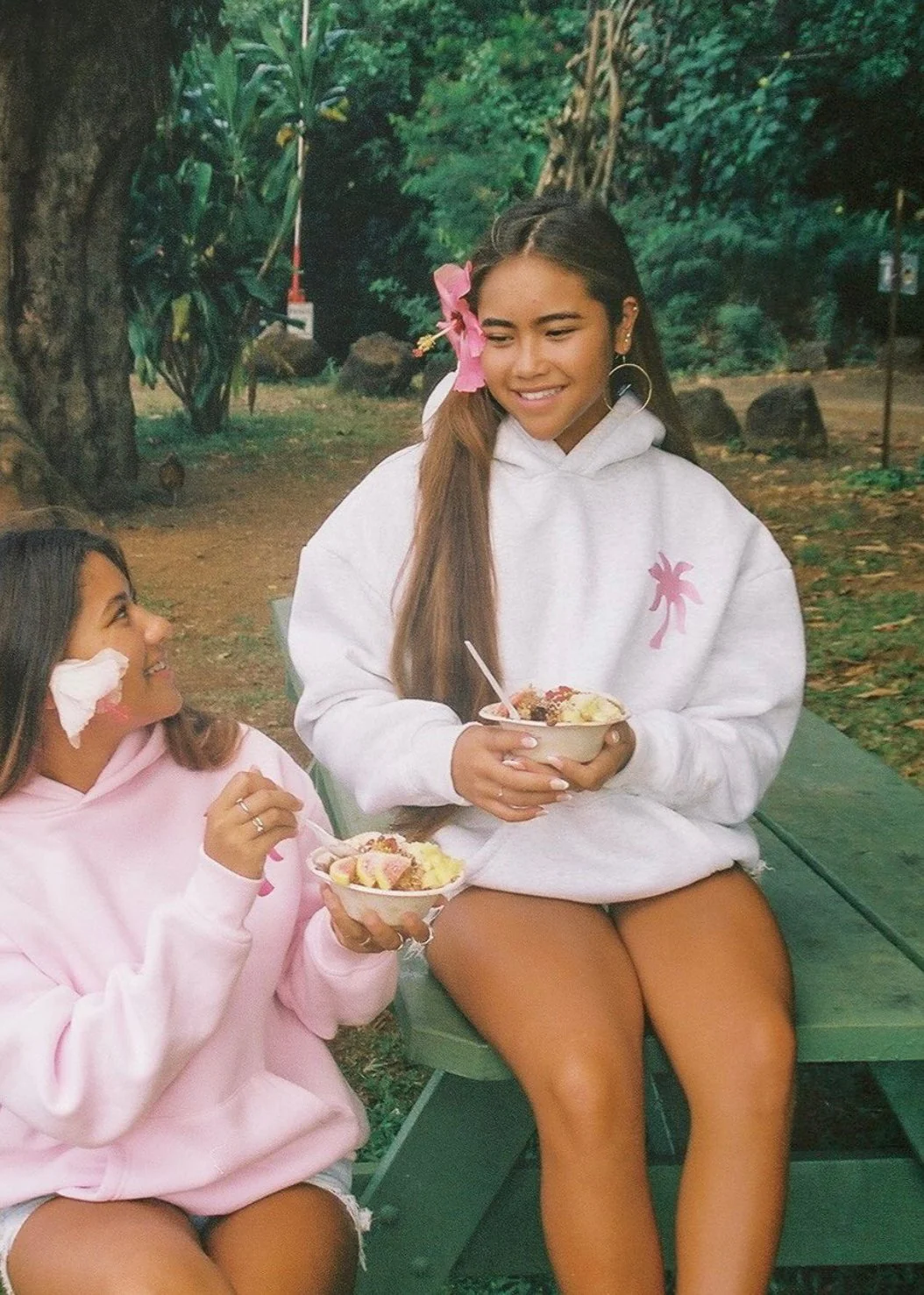 "Hawaii Hibiscus" Hoodie in Heather Cloud - Image 6