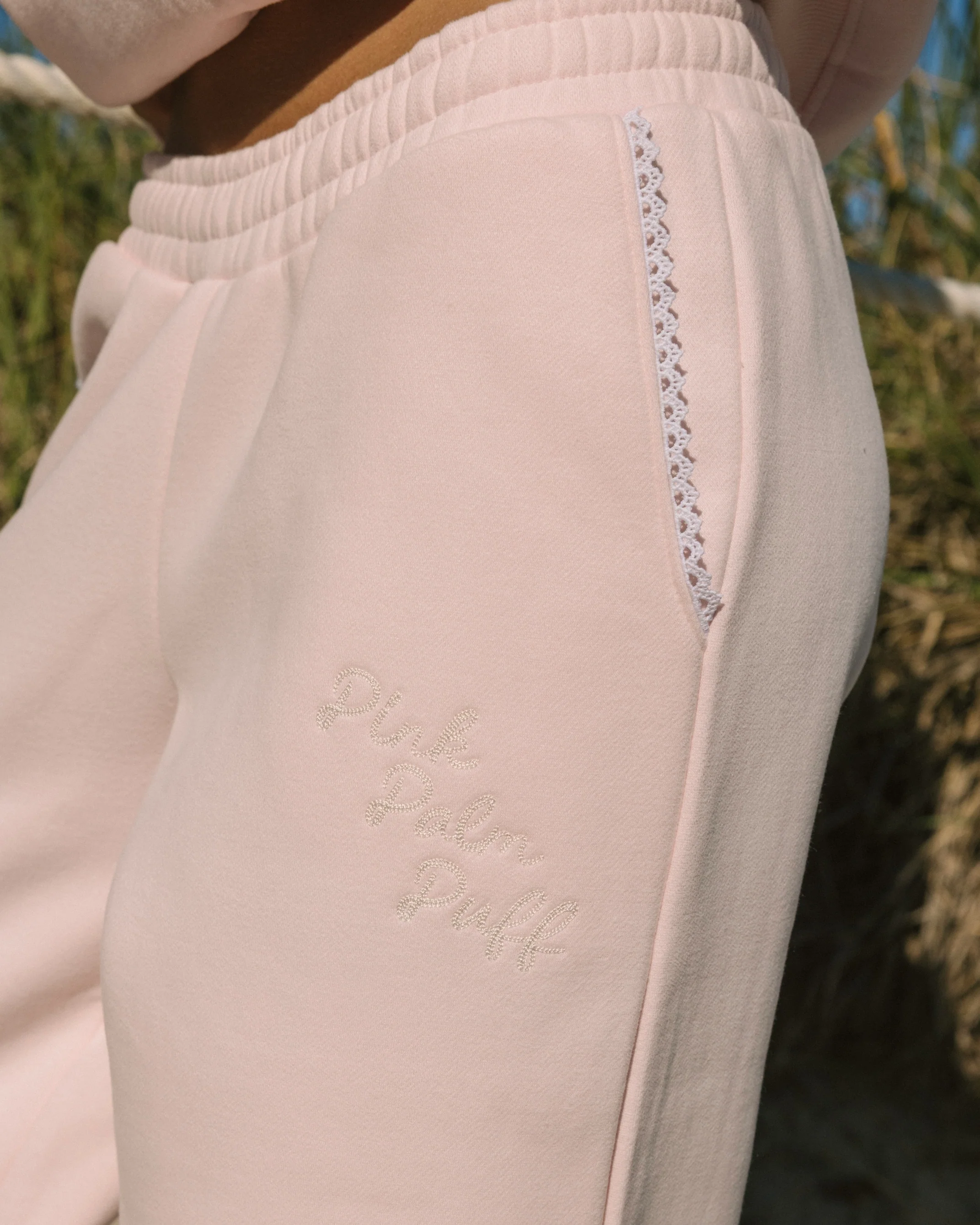 "Lacy" Wideleg Sweatpants in Angel Pink - Image 4