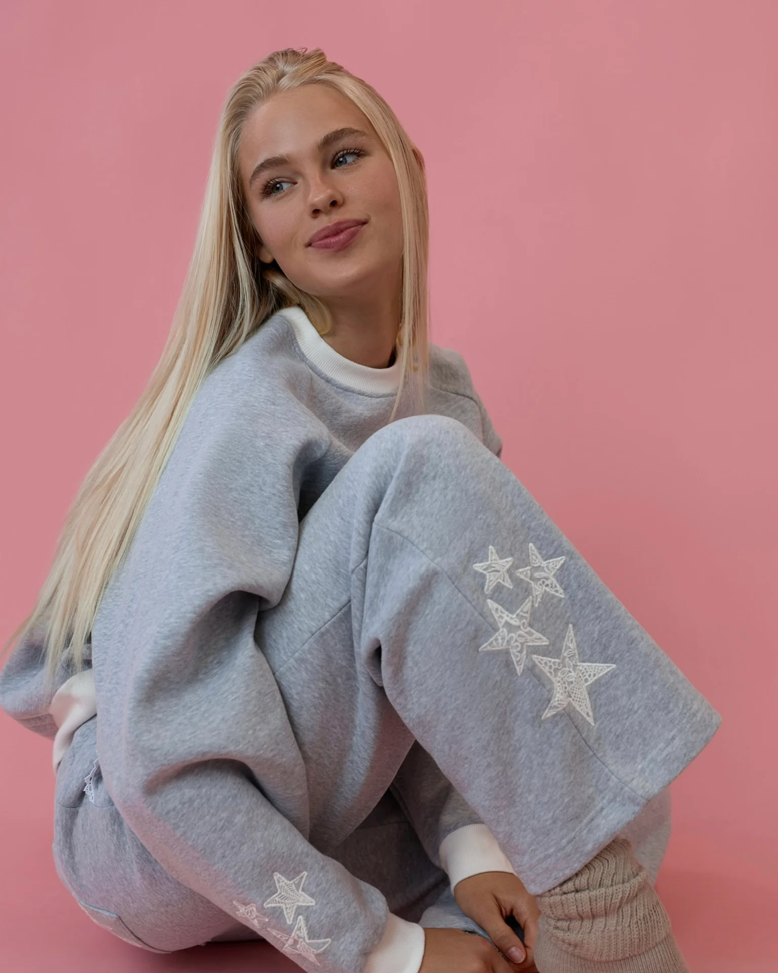 "Lacy" Wideleg Sweatpants in Sky Grey - Image 2