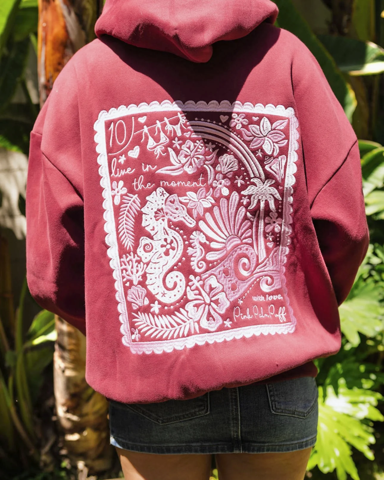 "Live in the Moment" Hoodie in Cherry - Image 2