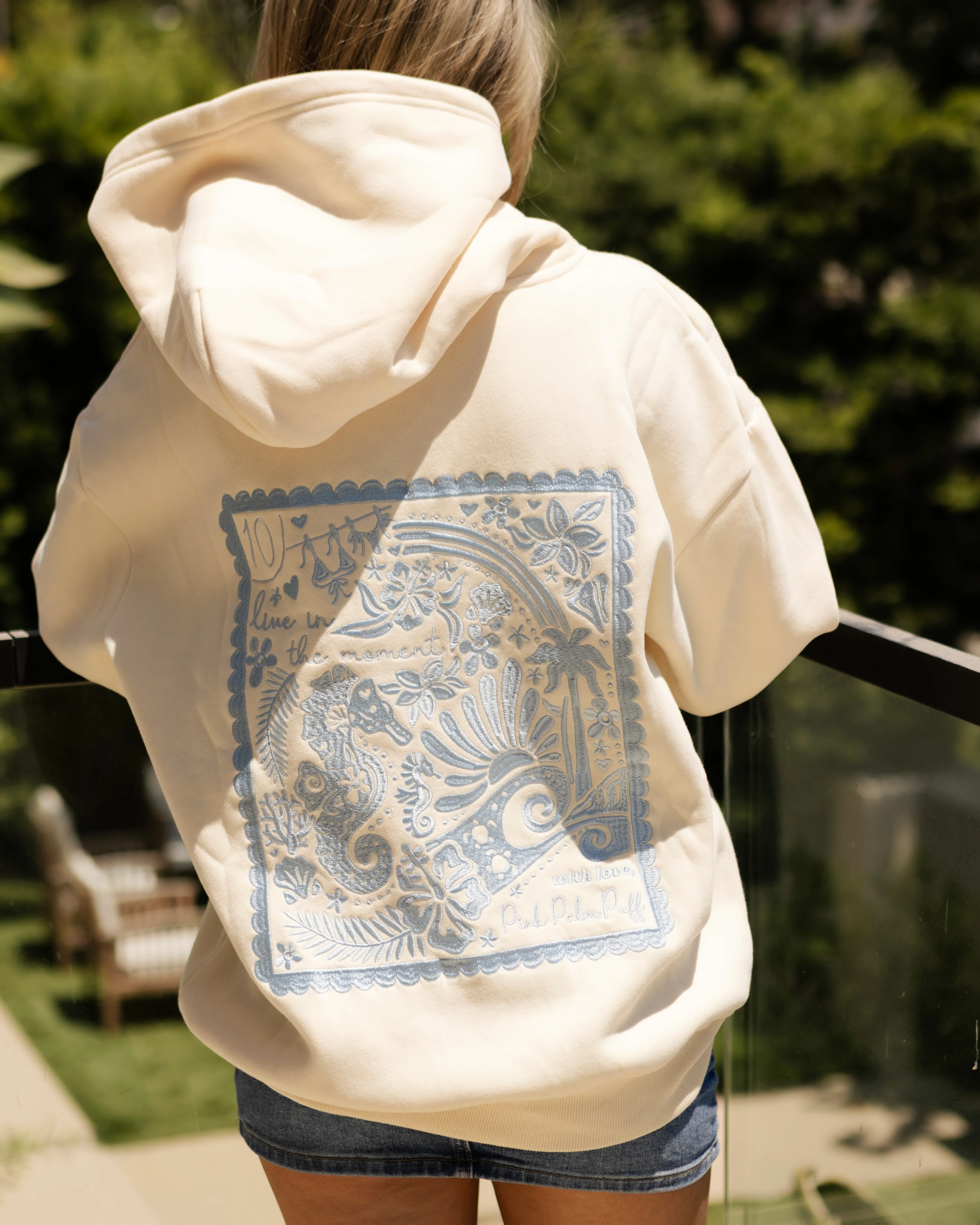 "Live in the Moment" Hoodie in Sand - Image 4